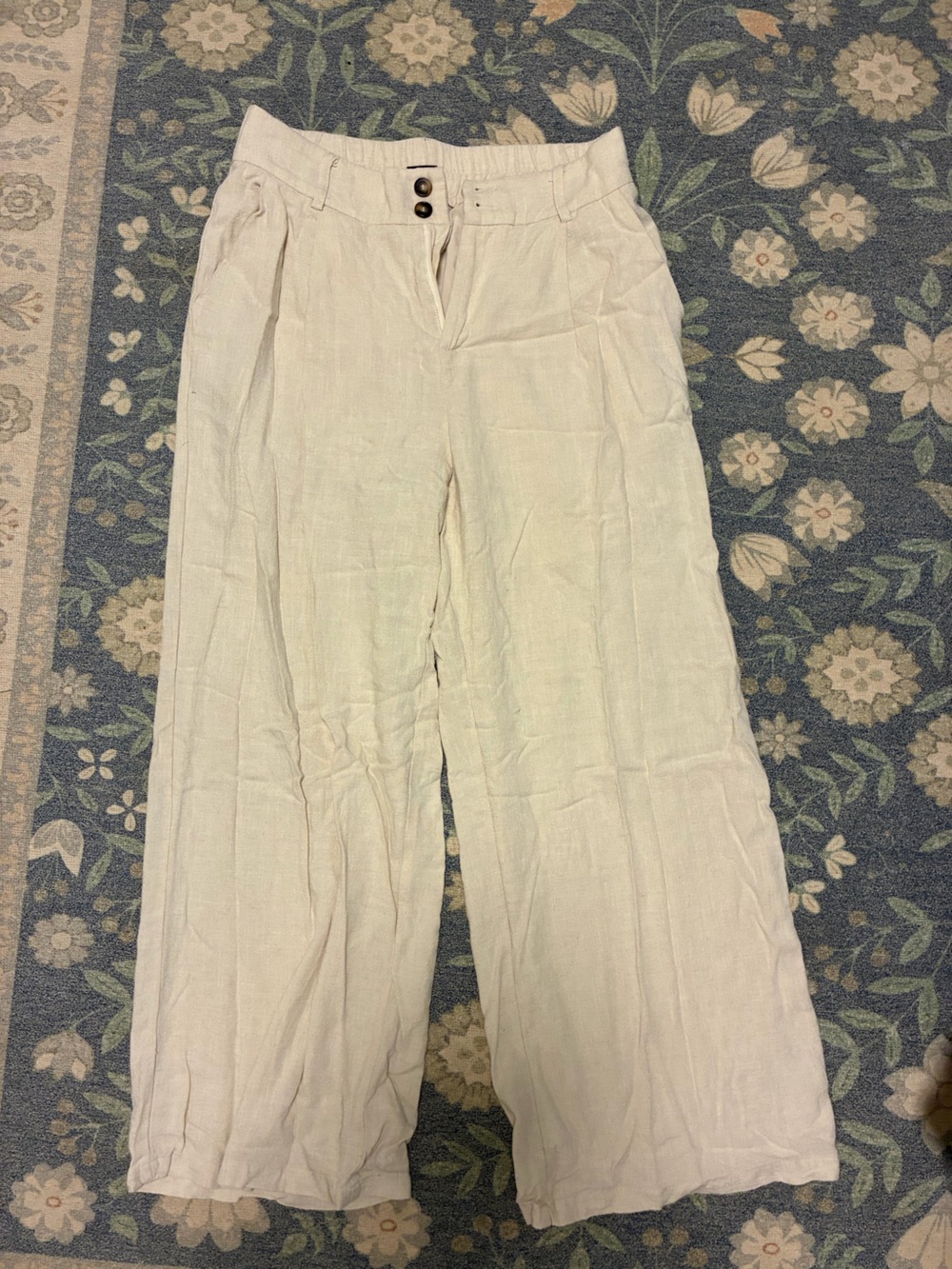 Light Beige Wide-Leg Linen Pants